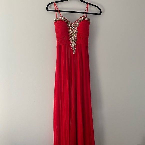 Blondie Nites Dresses & Skirts - Red, strapless, jeweled prom dress/formal dress